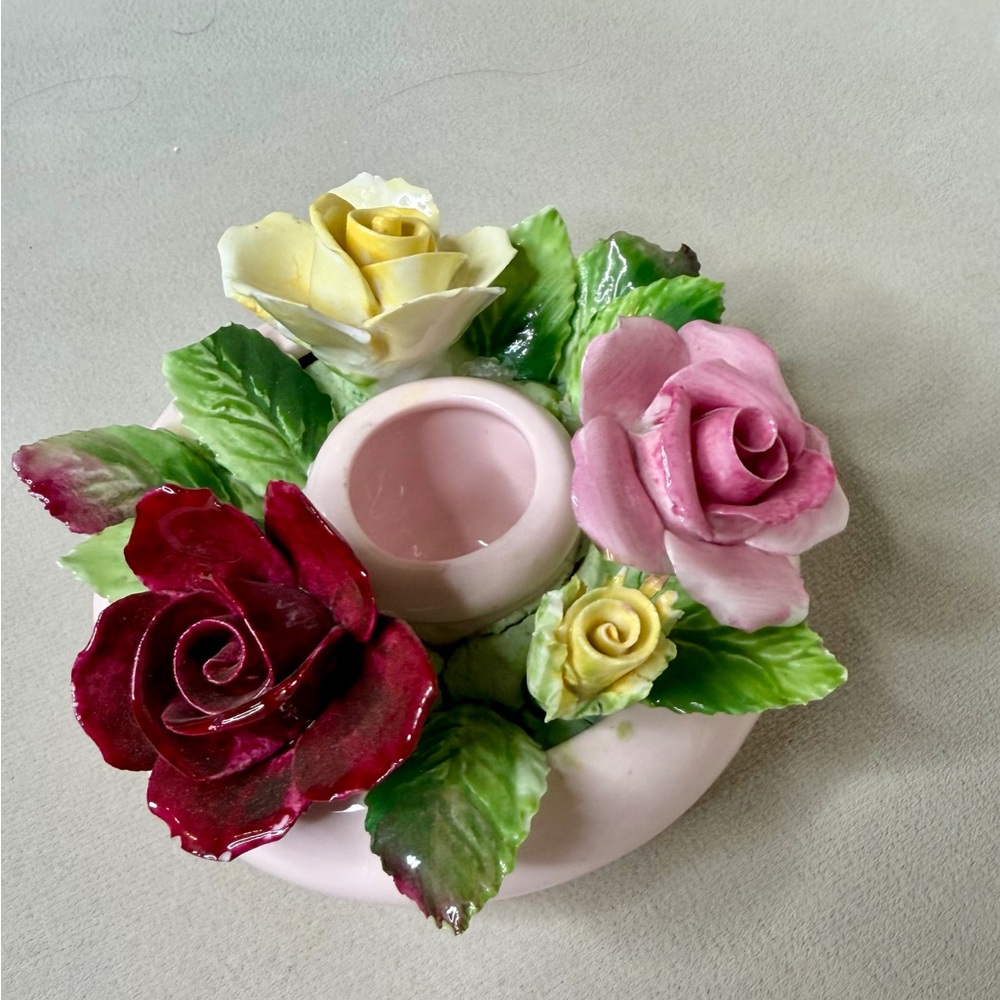 Vintage Royal Adderley Floral Fine Bone China Pink Flower Rose Candle Holder